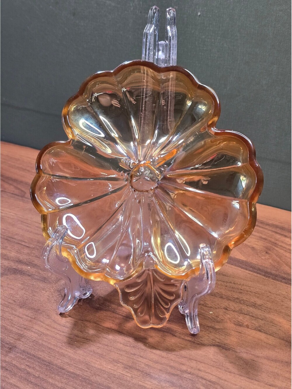 Vintage Amber Glass Flower Shaped Plate